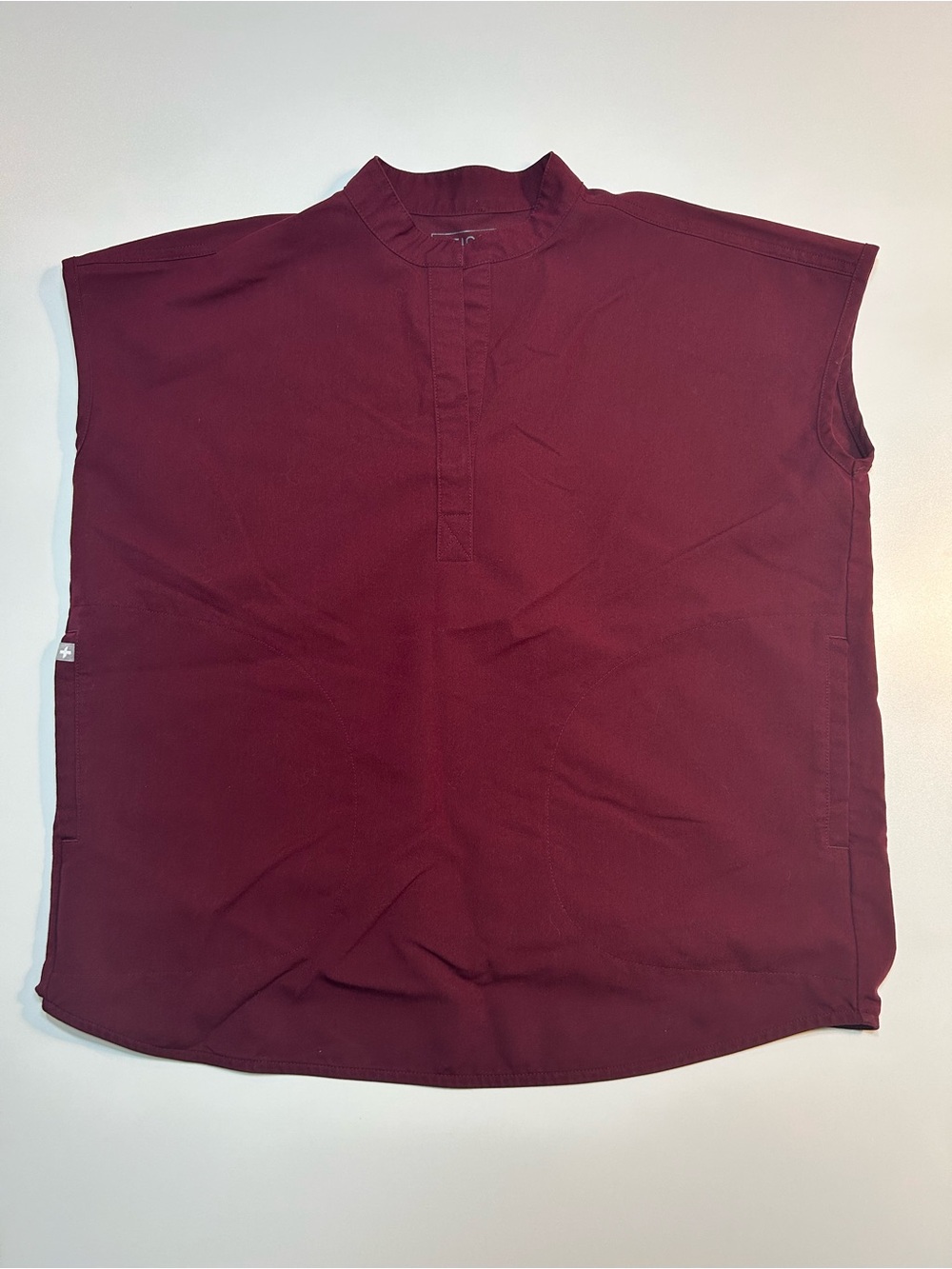 FIGS Technical Collection Rafaela Oversized Mandarin Collar Scrub Top Burgundy